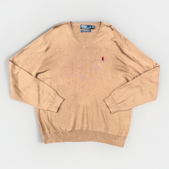 NEW Polo Ralph Lauren Sweater V-Neck Pullover 100% Pima Cotton Tan Mens Size XXL - Picture 1 of 8